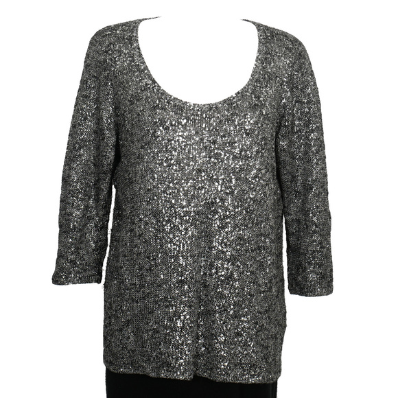 Gray Linen Blend Shimmer Karma Sweater 1X